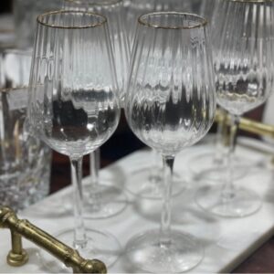 סט 6 גביעי יין פסים ופס זהב