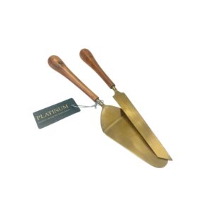 כף+סכין לעוגה זהב וידיות עץ