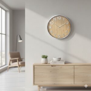 שעון קיר במבוק /כסף קוטר 50 ס”מ