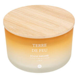 נר ריחני בכוס 420 גרם עם מכסה במבוק Terre de Feu