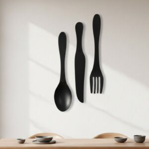 סט 3 כף סכין מזלג דקורטיבי לתלייה שחור