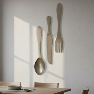 סט 3 כף סכין מזלג דקורטיבי לתלייה אפור