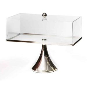 מגש זכוכית מלבני על רגל ניקל ופעמון אקרילי
